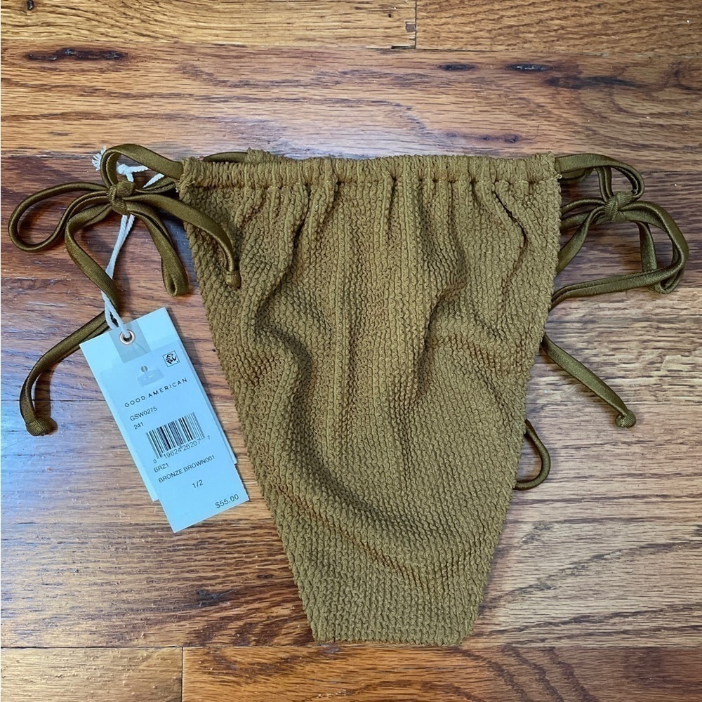 New Good American Always Fits Tiny Ties Bikini Bottom Bronze Brown Sz 1/2 S-M - Picture 6 of 13